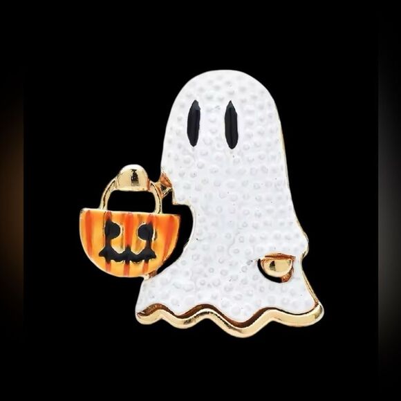 HALLOWEEN ENAMEL GHOST WITH PUMPKIN - Picture 4 of 5